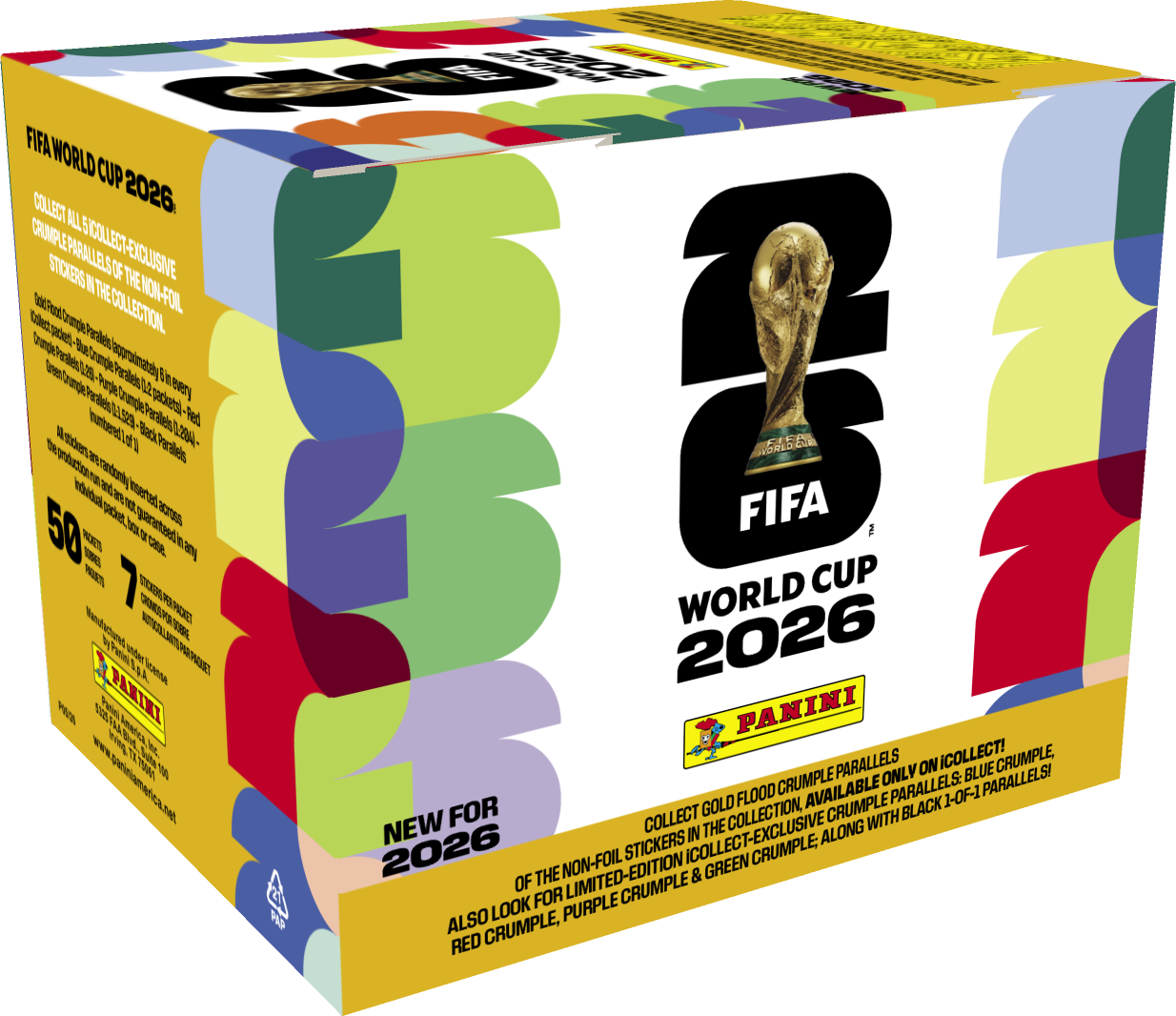 iCollect Sticker Box FIFA World Cup 2026 — caja con 50 sobres y 4 estampas iCollect exclusivas